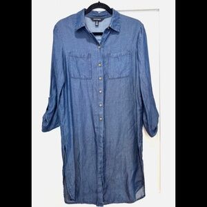 Ellen Tracy Chambray Button Down Dress with Side Slits Size Small